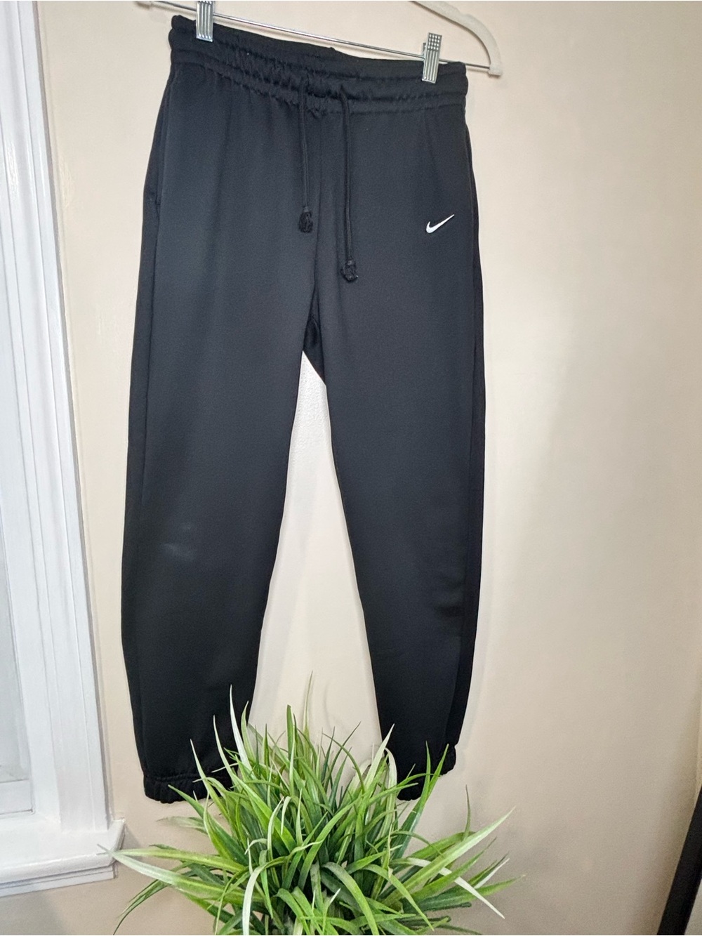 Nike Black Slim Tech Fleece Joggers with White Swoosh woman’s small